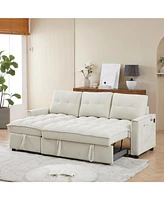Streamdale Furniture 78.75" Reclining Sofa, Pull-Out Sofa Bed with Usb and tape-c charging ports, L-Shaped Sectional Sofa with Reclining Storage and A