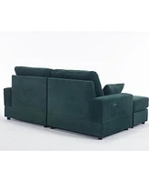 Streamdale Furniture Green 2 Seater Sofa with Usb cup holder with 2 Ottoman