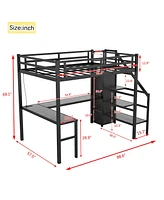 Streamdale Furniture Full Xl Size Loft Bed with L-shaped Desk and Usb, Metal Loft Bed with Wardrobe and Adjustable Shelf, High Loft Bed with Led for K