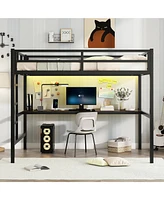 Streamdale Furniture Metal Full Size Loft Bed with Power Outlet and Led Lighted, Space-Saving, Noise Reduced, Black