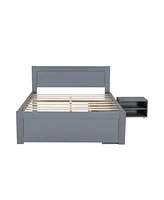 Full Size Platform Bed With Drawer And Two Shelves, Gray