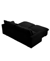 Streamdale Furniture Corduroy Two-Seater Sofa with 2 Storage Footrest,2 Seater Sectional deep seat sofa,Comfy Couches for Living Room,Black Sofa