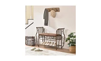 Slickblue Traditional Style End of Bed Bench - Upholstered Entryway Bench with Arms and Sturdy Metal Frame for Stylish Seating