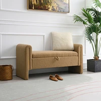 Modern Teddy Bed End Bench with Arms and Storage,Upholstered Large Foot Rest Stool, Comfy Window Vanity Bench for Living Room,Bedroom,Dorm,Coffee Tabl