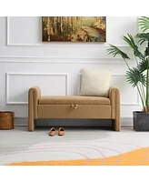 Streamdale Furniture Modern Teddy Bed End Bench with Arms and Storage,Upholstered Large Foot Rest Stool, Comfy Window Vanity Bench for Living Room,Bed