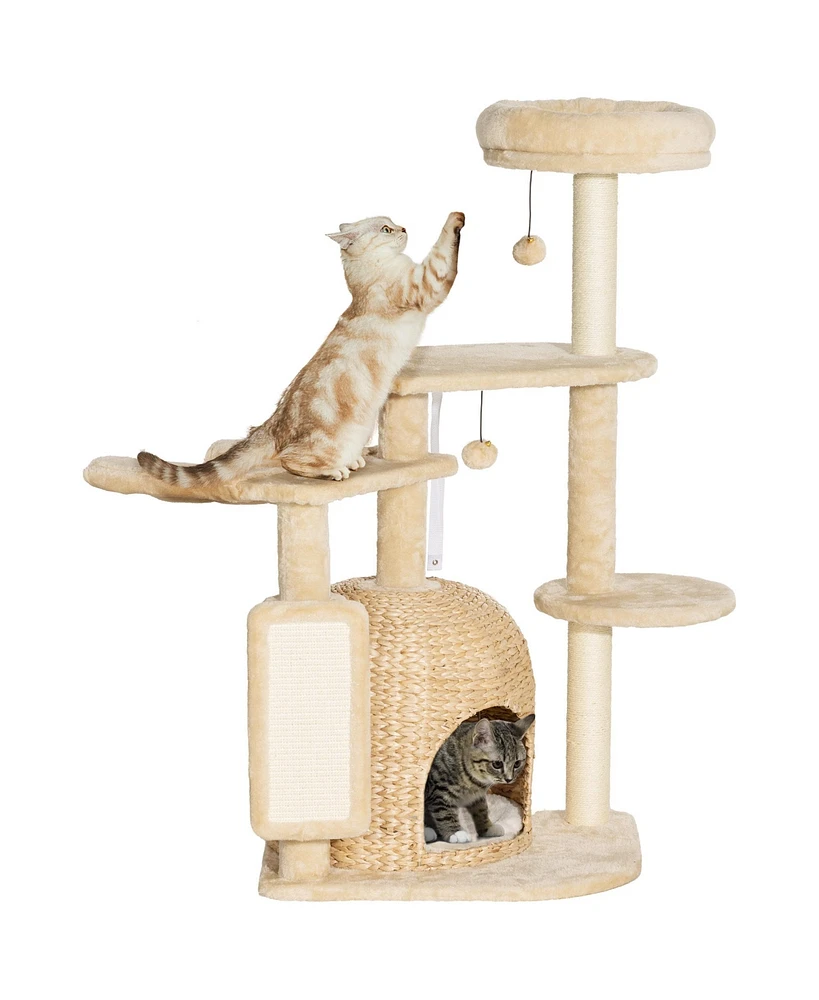 PawHut 44" Cat Tree Tower with Scratching Posts, Cat Condo, Hammock, Bed