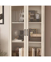 Famapy Bookcase with 2 Glass Doors and 2 Wood Doors