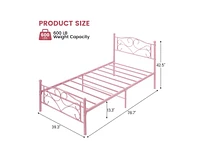 gaomon Twin Bed Frames, Metal Platform Frame with Curved Flower Headboard and Footboard, Under Storage, No Box Spring Needed, Steel