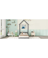 Slickblue Twin House-Shaped Roof Headboard Floor Bed (Without Slats) - Charming and Playful Design for Kids' Bedrooms