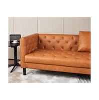 gaomon Modern Leather Sofa Couch for Living Room, 81" Chesterfield Sofa with Deep Seats and 2 Pillows, 3 Seater Sofa with Button Tufted