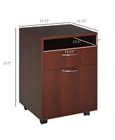 Aosom Business Mobile Storage Cabinet Organizer with Drawer and Cabinet, Printer Stand with Castors, Brown