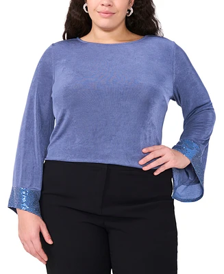 Msk Plus Jersey-Knit Contrast-Cuff Long-Sleeve Top