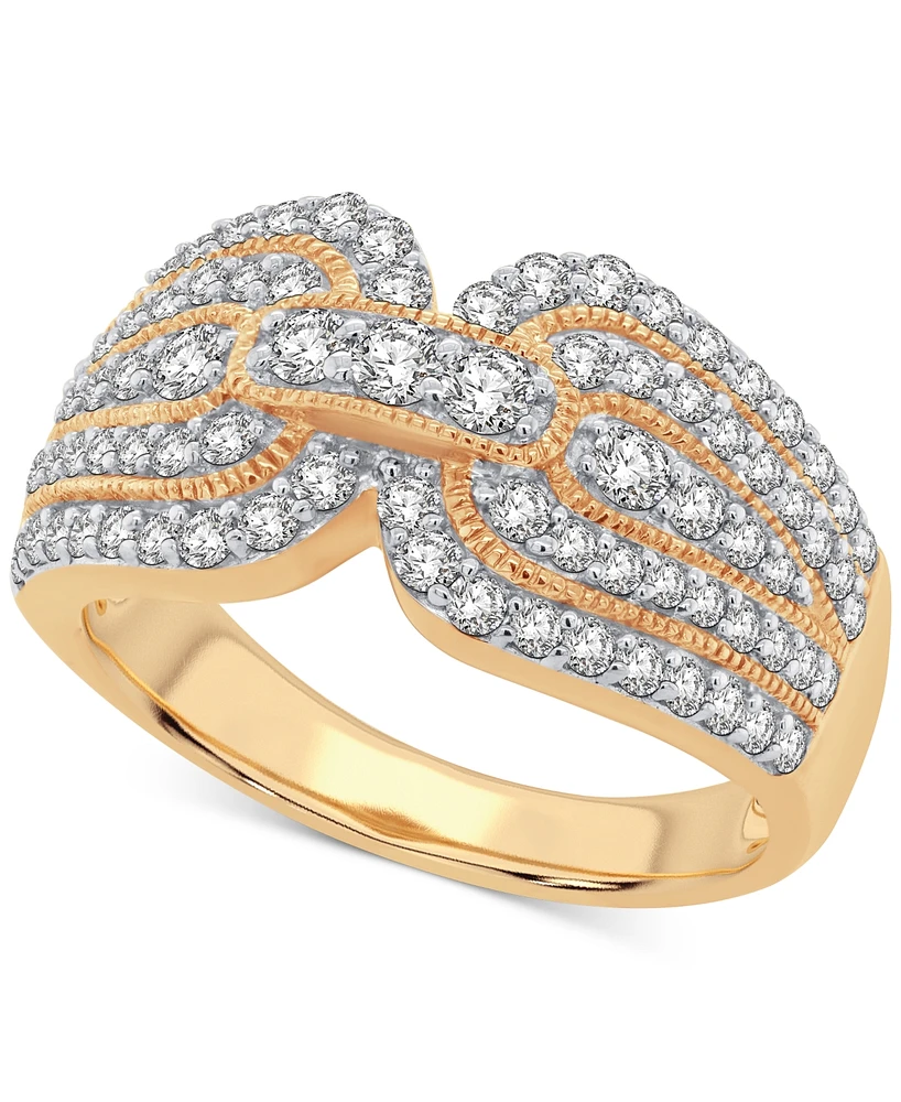 Diamond Multirow Milgrain Bead Statement Ring (1 ct. t.w.) in 14k Gold