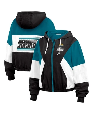 Wear by Erin Andrews Women's Black Jacksonville Jaguars Color Block Full-zip Windbreaker Jacket