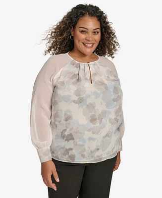 Calvin Klein Plus Printed Long-Sleeve Blouse