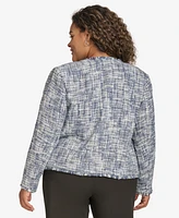 Calvin Klein Plus Tweed Open-Front Cropped Blazer