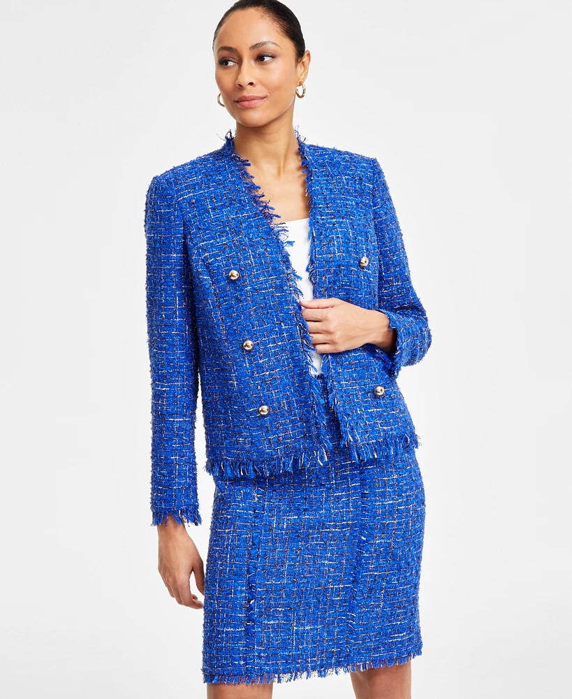 I.n.c. International Concepts Women's Collarless Tweed Blazer, Exclusively at Macy's