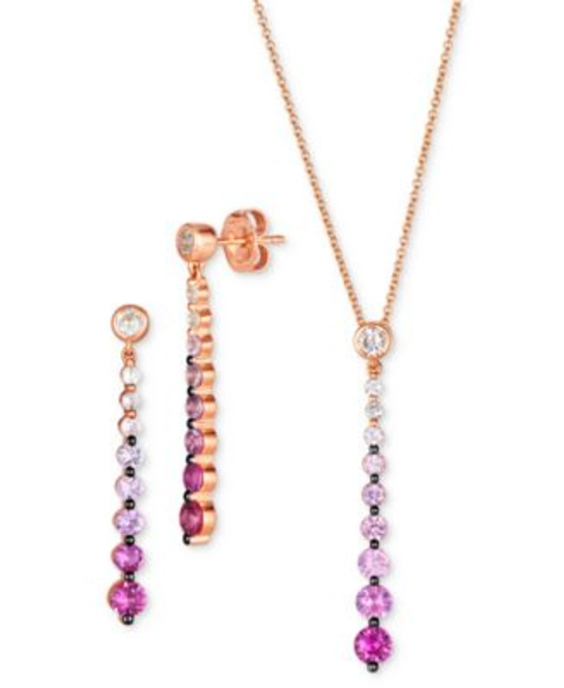 Le Vian Pink Ombre Sapphire White Sapphire Earrings Necklace