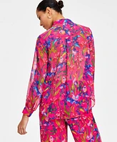 I.n.c. International Concepts Women's Sheer Floral Blouse, Exclusively at Macy's