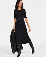 I.n.c. International Concepts Women's Asymmetrical Snap-Detail Ribbed Sweater Dress, Exclusively at Macy's