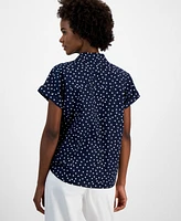 Tommy Hilfiger Women's Cotton Dot-Print Short-Sleeve Camp Shirt