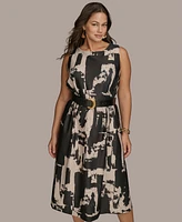 Donna Karan New York Plus Size Printed Belted A-Line Dress