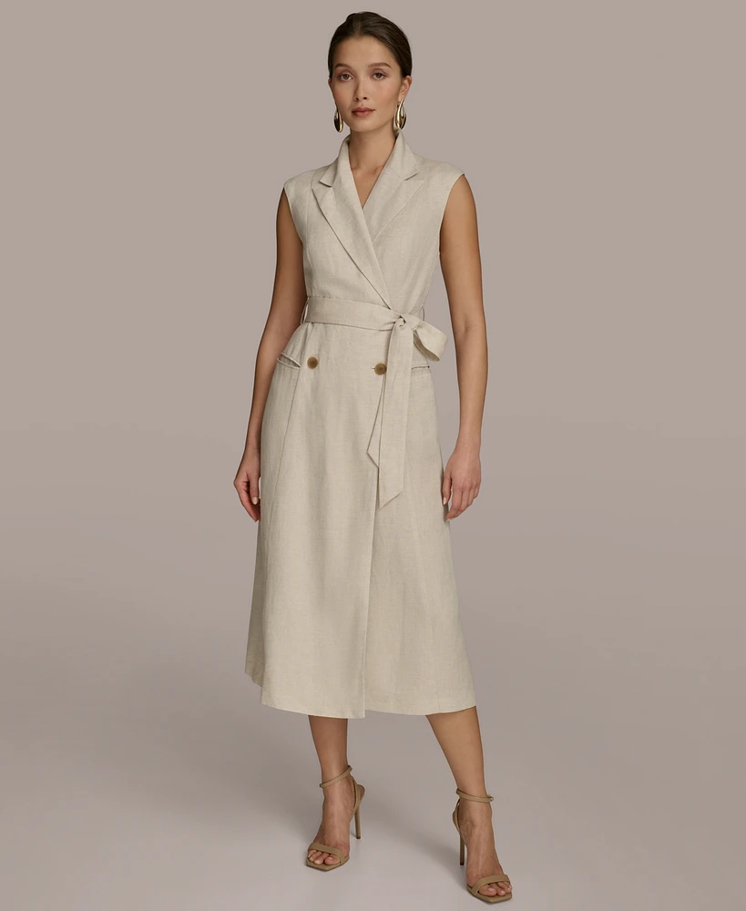 Donna Karan New York Women's Linen-Blend A-Line Shirtdress