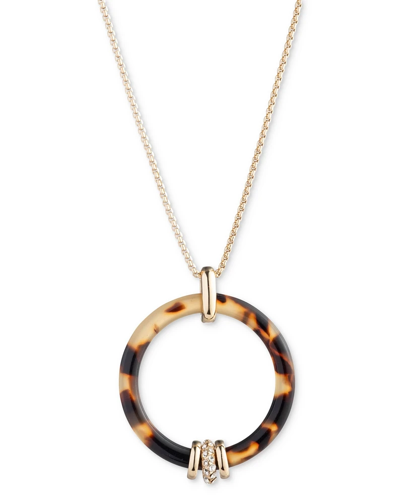 Lauren Ralph Lauren Gold-Tone Pave Rondelle Bead Tortoise-Look Circle 36" Adjustable Pendant Necklace