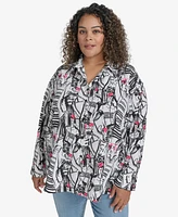 Karl Lagerfeld Paris Plus Printed Collared Button-Front Shirt, Exclusively at Macy's