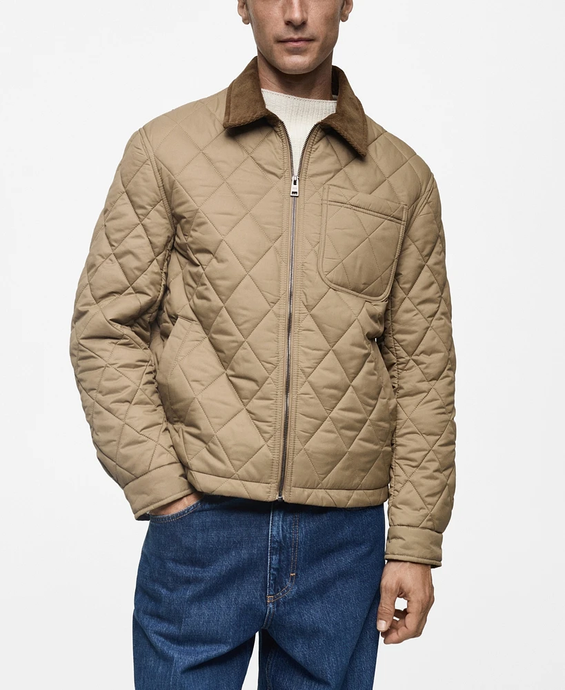 Mango Men's Corduroy Collar Quilted Jacket