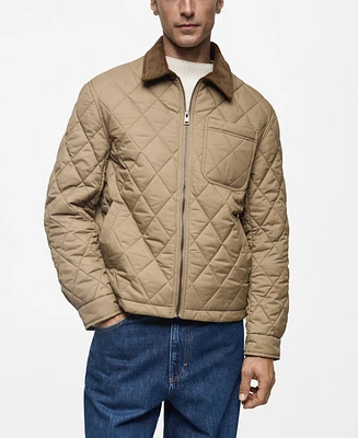 Mango Men's Corduroy Collar Quilted Jacket