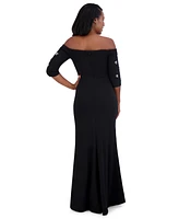 Eliza J Women's Beaded 3/4-Sleeve Off-The-Shoulder Gown