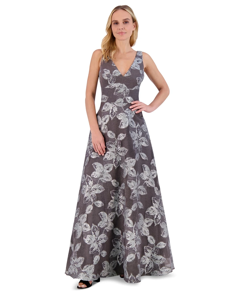 Eliza J Women's Floral Jacquard Sleeveless Ball Gown