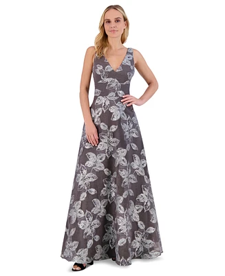 Eliza J Women's Floral Jacquard Sleeveless Ball Gown