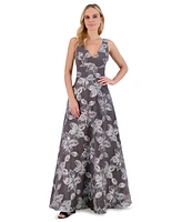 Eliza J Women's Floral Jacquard Sleeveless Ball Gown