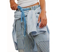 Free People Women's Cotton Moxie Railroad-Stripe Patchwork Jeans