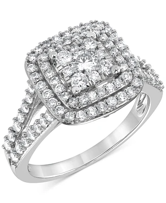 Diamond Square Halo Cluster Ring (1 ct. t.w.) in 14k White Gold