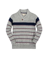 Hope & Henry Baby Boys Organic Long Sleeve Shawl Collar Sweater with Engineered Stripe