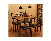 gaomon 5 Piece Dining Table Set, Modern & Retro Kitchen Table Furniture for Dining Room, Compact Space-Saving Table Set, Metal Frame Wood Tabletop