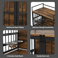 Lovmor Furniture Style Dog Crate Large Dogs Indoor Heavy Duty Dog Kennels with 2 Stainless Steel Bowls