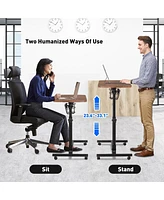 Slickblue Height Adjustable Mobile Laptop Cart with Wheels and Cup Holder for Home Office