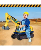 Slickblue 2-in-1 Kids Ride-On Crane Construction Toy with Engineering Hat - Fun Grabber Vehicle