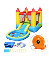 Gymax Inflatable Bounce House Kids Slide Jumping Castle Bouncer w/Pool and 480W Blower