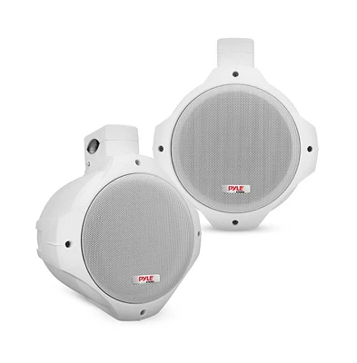 Pyle 6.5" Marine Wakeboard Tower Speakers - 200W Waterproof, Dual Bullet Style, White (PLMRW65