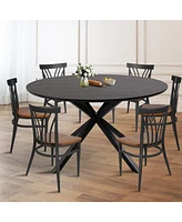 Slickblue Elegant 53" Round Dining Table for 4-6 with Marble Texture and Metal Legs