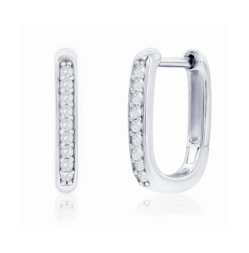 Simona Sterling Silver Rectangle Shaped Cz Hoop Earrings