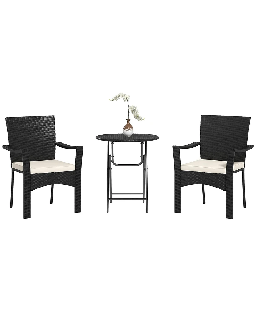 Outsunny 3 Pieces Wicker Outdoor Patio Bistro Set with Cushions,