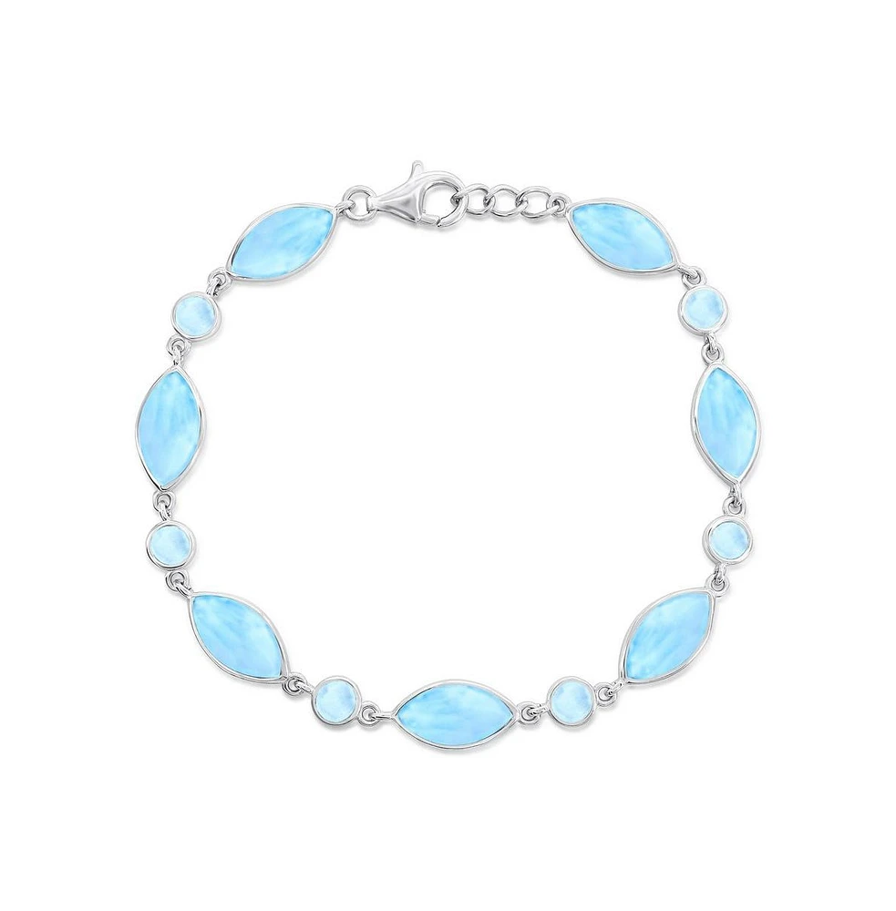 Caribbean Treasures Sterling Silver, Marquise & Round Larimar Bracelet