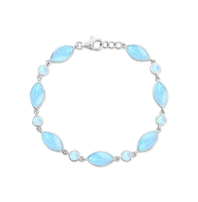 Caribbean Treasures Sterling Silver, Marquise & Round Larimar Bracelet