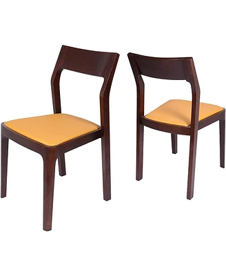 Slickblue Set of 2 Mid Century Dining Chairs Leather and Wood Chairs for Living Room, Kitchen, or Bedroom